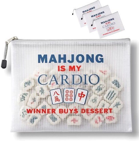 Mazentrix 3 Pack White Mahjong Tile Bags, 13.6 x 9.7 Inch Waterproof American Mahjong Storage Pouches with Zipper, Tile Holder Case for 166 Mah Jong Tiles, Portable Game Night Accessories (Case Only)