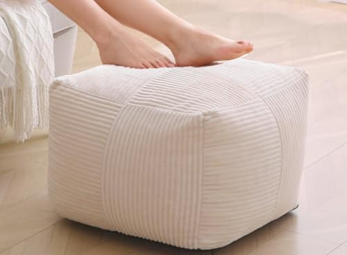 Volple Corduroy Pouf Ottoman Foot Rest, Square Floor Pouf with Removable Cover, Soft Foam-Filled Foot Stool with Non-Slip Bottom for Living Room, Bedroom & Lounge