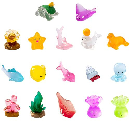 LAKPYN 17 psc fische meerestiere figuren mini tiere Mini Leuchtend Figures Ocean Cute Resin Ocean Animals Figures for Miniature Landscape Gardens Bonsai Fish Tanks and Aquariums