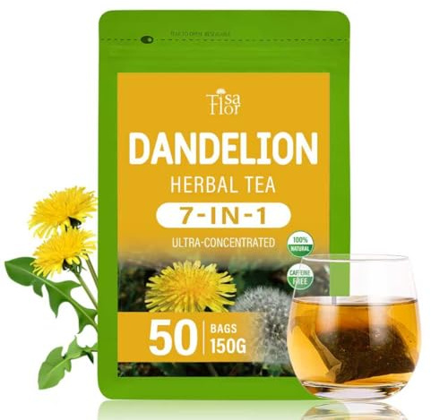 Tisaflor Dandelion Root Tea, Supports Liver Detox, Digestive & Immunity. Natural Herbal Tea with Liquorice Burdock Chrysanthemum. 50 Tea Bags
