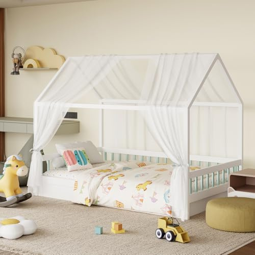 GFCC Hausbett Himmel Set，2 Stück Betthimmel Hausbett 150x350 cm Weiß | Tüll Hausbett Vorhang für Hausbett Deko, Betthimmel Hausbett Bettvorhang für Mädchen & Jungen Kinderzimmer Deko