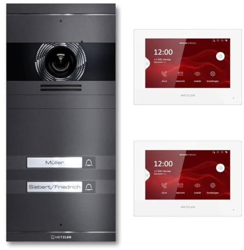 Metzler VDM10 2.0 Videocitofono kit completo con targhetta nome intercambiabile - LAN PoE - citofono video con telecamera HD per casa bifamiliare, app per smartphone, antracite in acciaio inox V2A
