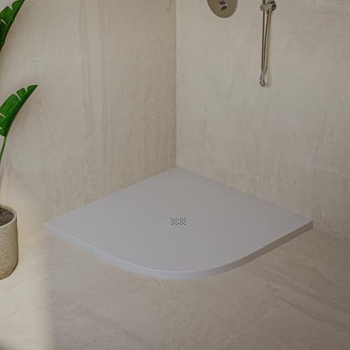 Plato de ducha Semicircular SOULHOME Resina y Carga Mineral Antideslizante 70x70 cm Blanco Roto - Rejilla Same