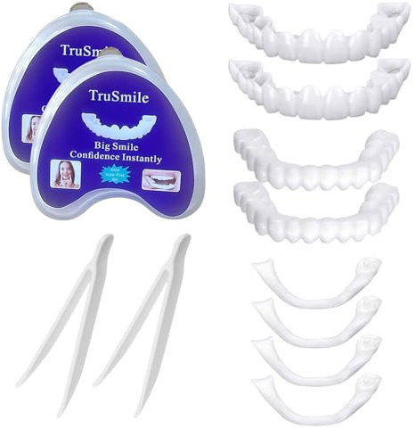 THXFUNAREA 2 Paia Dentiera Finta, Denti Fatti Applicare da Soli con Faccette Dentali Universali Superiori e Inferiori per Denti Cattivi e Imperfetti