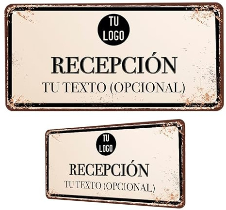 Placa Recepción personalizada para puerta o pared 15×30 cm – cartel Recepción con nombre o logotipo – placa metálica retro para oficina o negocio