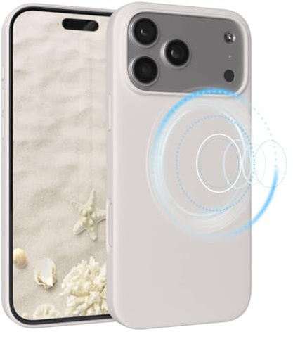EAZY CASE Magnetische Silikon Hülle für iPhone 17 Pro Max - MagSafe-kompatibel, Premium-Liquid-Silikon, Stoßfest, Kameraschutz, Mikrofaser-Innenfutter, Slim Cover Handyhülle Bumper - Taupe Beige