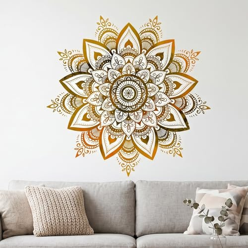 Wandtattoo Mandala Selbstklebend Wandsticker PVC für Erwachsene Schlafzimmer Arbeitszimmer Yoga-Raum (Mandala, Warmbraun)