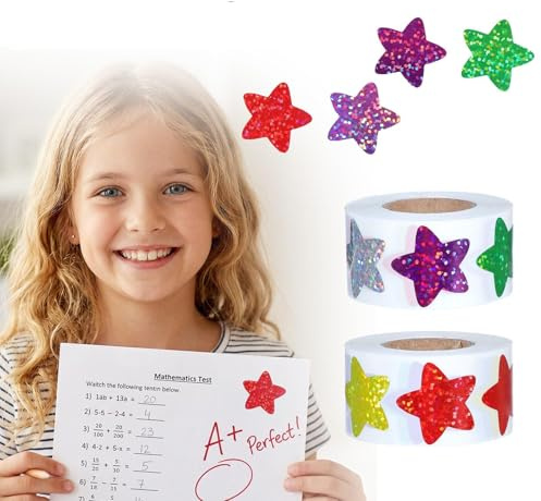 Oruola 1 000 stycken klistermärken stjärnor färgglada glitter, 2,5 cm stjärnklistermärken small, självhäftande stjärnklistermärken belöning för barn för födelsedagsfester, alla hjärtans dag, bröllop