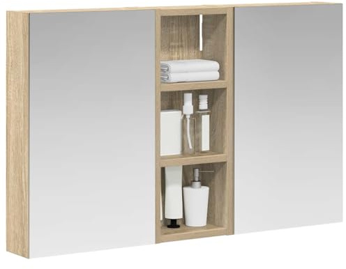 vidaXL Badezimmerschrank-Set 3 pcs 80 x 10,5 x 50 cm Holzwerkstoff, Badezimmer-Schrank, rechteckiger LED-Spiegel, moderner Wand-Organizer, praktischer Platzsparer