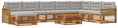 vidaXL Outdoor-Sofagarnitur mit Kissen 9 pcs Natürlich und Hellgrau, Gartenmöbel, modernes Outdoor-Sofa-Set, Akazienholz, modulares Sofa, ideal für Pool und Terrasse