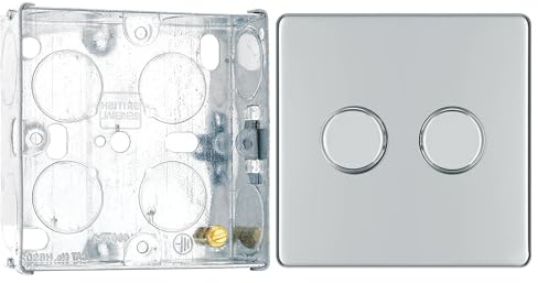 BG Screwless Polished Chrome 200W 2 Way Double Trailing Edge Dimmer Switch FPC82 with 25mm Steel Back Box