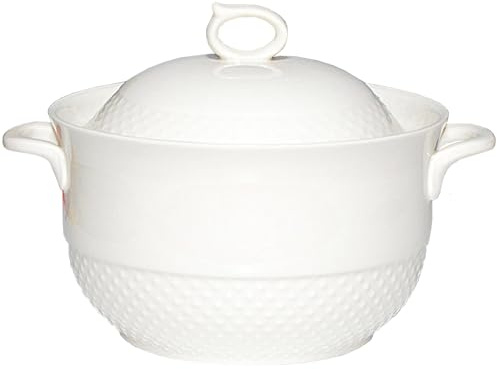 pentola di terracotta, Piccole pentole in rame, zuppiera bianca con coperchio, pentola in porcellana cucchiaio(White,1.2Quarts)
