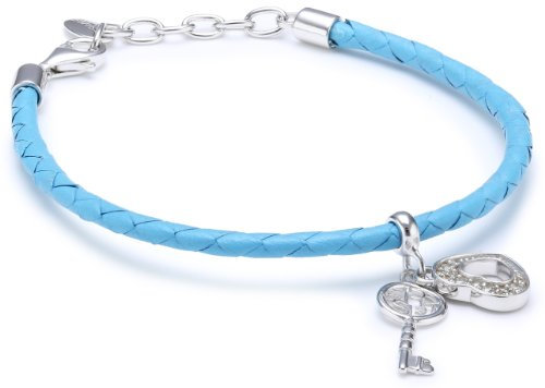 Esprit Damen-Armband identity passion special 925 Sterlingsilber Leder türkis 13 Zirkonia farblos ca. 17+3 cm S.ESBR91102A170
