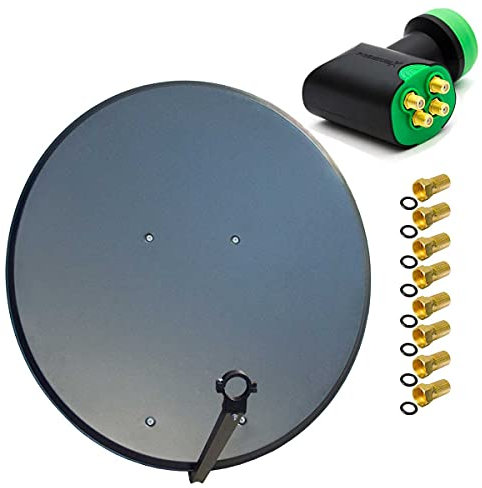 Premium X Satelliten-Komplettanlage 100cm Satellitenschüssel Aluminium Anthrazit Quad LNB 8x F-Stecker, SAT bis 4 Teilnehmer Receiver