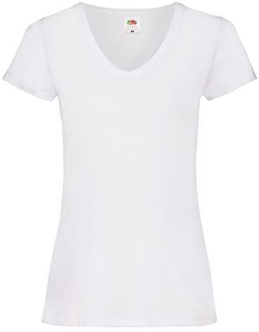 Fruit of the Loom Lady-Fit Valueweight V-Neck T-Shirt SS047 (M, White)
