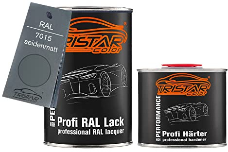 TRISTARcolor RAL 7015 Schiefergrau seidenmatt Lack Dose + Härter 1,5 L | 2K-Set aus Lack + Härter, schnelltrocknend