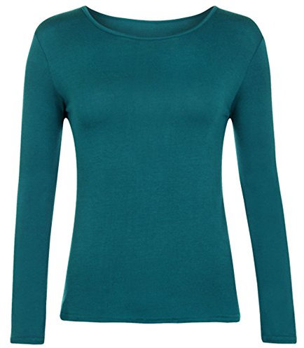 Women Long Sleeve T-Shirt Top Basic Casual Plain Stretch Vest Body Blouse Tee Layering, M/L 12-14, Teal