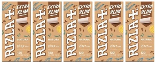 Rizla Natura Ultra Slim 5,7mm Filter Tips - 120 Tips Per Pack - 5 Packs (600 Tips)