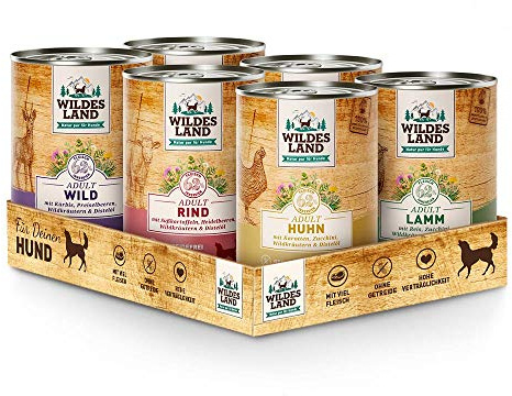 Wildes Land - Nassfutter Probierpaket - Classic Adult Nassfutter für Hunde - 6X 400g
