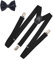 WannGe Herren-Hosenträger 2,5 cm, elastisch, verstellbar, Y-Rücken, zum Anklippen, Set mit Hosenträgern und Fliege, Schwarz, Einheitsgröße