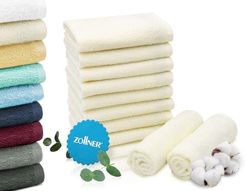 ZOLLNER 10er Set Seiftücher in 30x30 cm - saugstarke und weiche Waschlappen in beige - mit praktischem Aufhänger - waschbar bis 60°C - Baumwolle - Hotelqualität