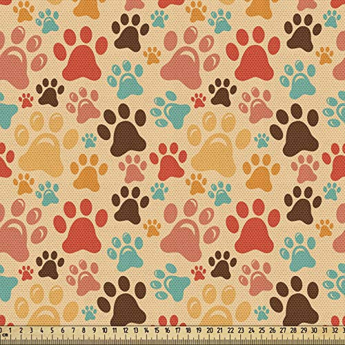 ABAKUHAUS Hundeliebhaber Gewebe als Meterware, Bunter Pfotenabdruck, Schön Gewebten Stoff für Polster und Wohnaccessoires, 1M (148x100cm), Heller Pfirsich