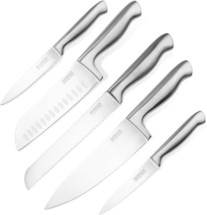 Nirosta STAR 5er Set - Premium Edelstahl-Messer mit Funktionsteil, handlicher Griff für jede Gelegenheit (Silber)
