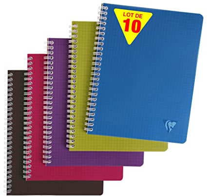 Clairefontaine 329725C Collection Linicolor Intensive Lot de 10 Cahiers à Spirale - 17x22 cm - 100 Pages Petits Carreaux - Papier Blanc 90 g - Couverture Polypro - Couleurs Aléatoires Intensive