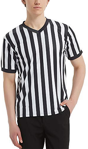 TopTie Schiedsrichtershirt Herren Offizielles Schiedsrichterhemd Kurzarm Schwarz und Weiß Streifen Trikot mit V-Ausschnitt- S