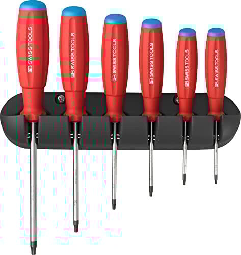 PB Swiss Tools Torx Schraubendreher Set | 100% Swiss Made | 6-teiliges SwissGrip Schraubenzieher Set T8/T9/T10/T15/T20/T25 inklusive praktischer Wandhalterung