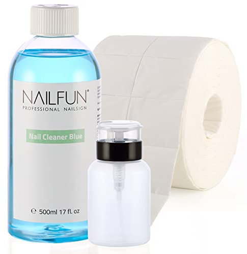 NAILFUN Nail Cleaner blue 500ml + 1 Rolle 500er Zelletten + 1 Pumpflasche