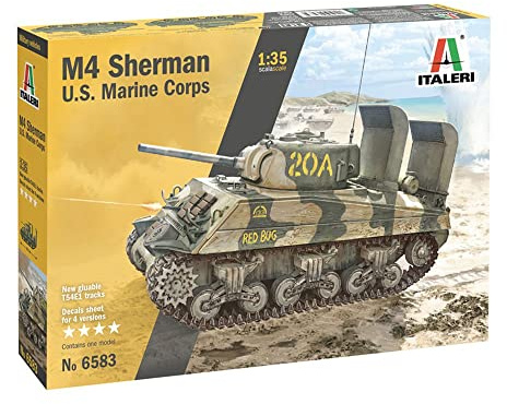 Italeri 1:35 M4A2 U.S. Panzer Marine Corps, Standmodellbau, Basteln, Hobby, Kleben, Plastikbausatz, detailgetreu, unlackiert I6583