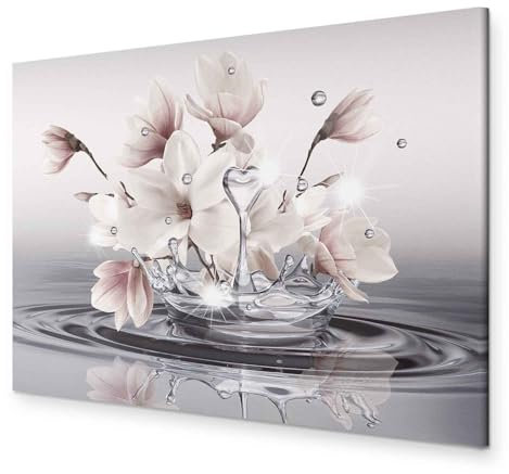 B&D XXL - Wandbilder XXL Blumen 90x60 - Vlies Leinwandbild XXL Wand Deko Leinwand Bilder Groß Wandbild Wohnzimmer Bild Schlafzimmer Kunstdrucke - Magnolie Zen Spa Wasser b-C-0656-b-a
