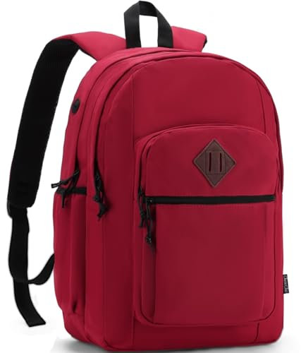 Chase Chic Dual Layer Rucksack für Herren Damen, 15,6 Zoll Laptop Rucksack, Großer Schulrucksack für Teenager,Wasserdichter Schultasche mit Kopfhöreranschluss für Schule/Reise/Arbeit(Rot)