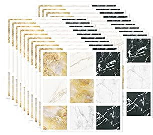 FBBULES 20 adesivi per piastrelle, resistenti al calore e impermeabili, per soggiorno, cucina, stile mosaico, 10 x 10 cm, colore: bianco