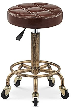 XZSBDXHH Rollhocker Retro Drehhocker Bürohocker 360 ° Drehbar PU Leder Hocker mit 5 Rollen Höhenverstellbar 19.7-25.2in Vintage Industrial Metal Style Arbeitshocker Kosmetikhocker für Küche