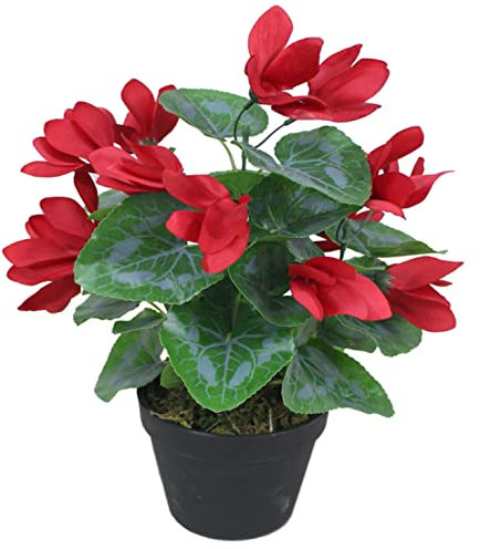 Leaf Artificial Cylamen Flowering Plant, Plastic, Silk, Red, 38cm