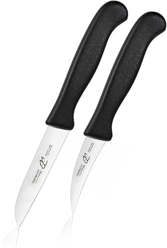 ZWEIWOLF Basic Line set de 2 cuchillos para fruta y verdura | 1 x hoja recta y 1 x hoja curva | acero inoxidable, extra afilado, apto para lavavajillas | Fabricado en Solingen
