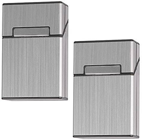 2 Pack Cigarette Case Aluminum, Holds 20 Cigarettes, Flip Top Cigarette Case, Anti-Extrusion, Splash Proof, Gray
