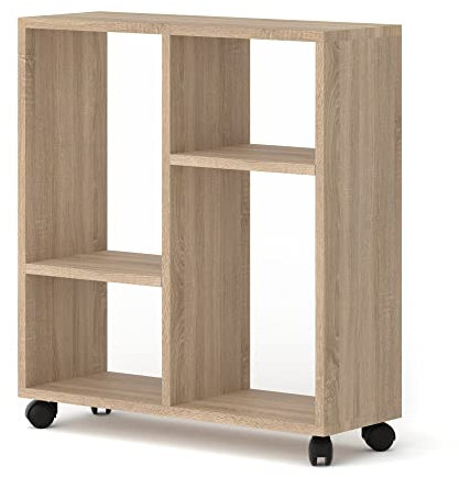 BIM Furniture TRASCO 2 60 x20 x 65 cm Beistelltisch auf Rollen – Couchtisch - Nachttisch - Laptopständer Regal – offene Fächer – Schwarz – Vielseitig einsetzbar (Sonoma Eiche)