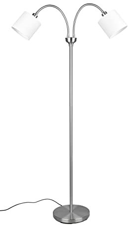 Reality Leuchten Stehleuchte Tommy R46332001, Metall Nickel Matt, Stoffschirm WeiÃŸ, Exklusiv 2x E14