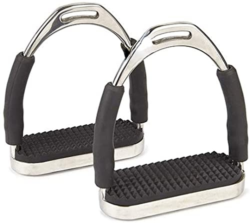 PUMEXFE Horse Flexible Safety Polish Stirrups Stainless Steel English Saddle Stirrups Iron Pads Knee Ankle Stress Pain Relief (4 3/4 Inch)