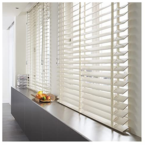 WAHHWF Jalousien 60cm/80cm/100cm/120cm/140cm breit Weiß Holzjalousien für Windows, 50mm Lamellen Hölzern Jalousie mit Bändern, Horizontale Jalousien (Color : White, Size : 120x180cm(47.2x70.9))