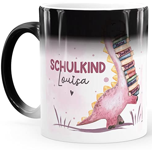 SpecialMe® Kindertasse Zaubertasse Tasse Schulkind Dino Geschenk Einschulung personalisiert mit Namen für Jungen Mädchen Mädchen Magic standard