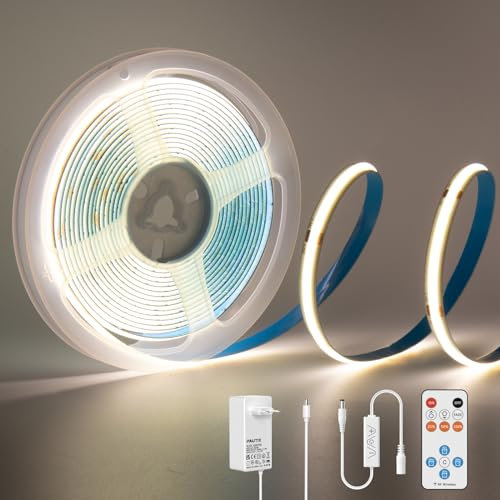 PAUTIX COB LED Strisce Natürliches Weiß 4000K, 24V 3m 1440LEDs Super Bright dimmerabili Luci a nastro LED sotto l'armadio con telecomando RF a 13 tasti per cucina Camera da letto Casa fai da te
