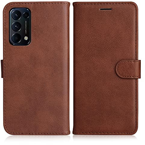 DENDICO Coque pour Oppo Find X3 Lite, PU en Cuir Coque Portefeuille Étui Housse, Design Classique TPU Coque pour Oppo Find X3 Lite, Marron