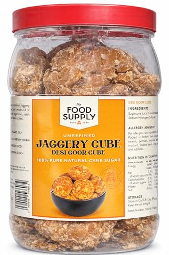 Jaggery, Goor (Cane Sugar) 1kg - Natural Sweetner, Sugar Alternative - Great Natural Replacement for White Sugar - Unrefiened