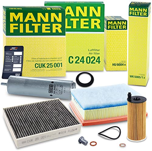 MANN-FILTER Filterset 1x Ölfilter, 1x Luftfilter, 1x Innenraumfilter, 1x Kraftstofffilter Kompatibel mit BMW 1er (F20)(F21), 2er (F22, F87), 3er (F30, F80)(F34)(F31), 4er (F33, F83)(F32, F82)(F36)