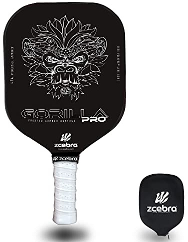 ZCEBRA Pickleballschläger Graphit - Schläger aus Carbonfaser Kern 16 mm Polypropylen Frosted Pure Carbon - Set Neoprenhülle - Gorilla Pro Black