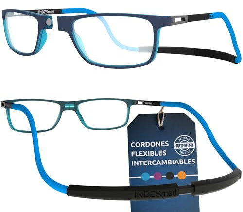 INDESMED Occhiali da Lettura Magnetici Leggerezza, Stile Moderno e Filtro Luce Blu - Regolazione Personalizzabile per Uomo e Donna - Design Elegante e Confortevole (Blu, 2.5, Diottria)